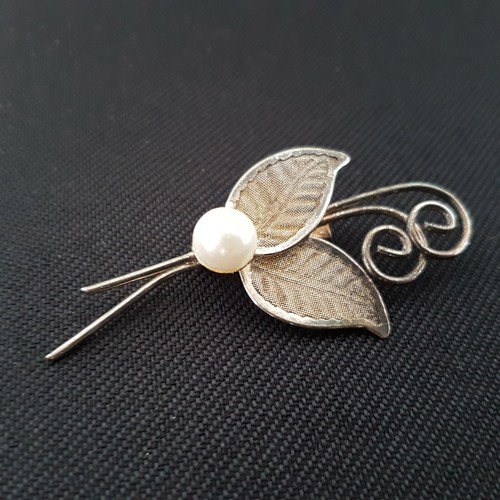 Brosche blatt perle silber - perle,